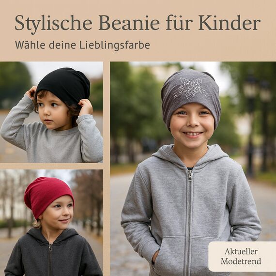 Miobo Slouch Beanie Mütze für Kinder und Erwachsene – Weiche Baumwolle – Strass-Stern-Design