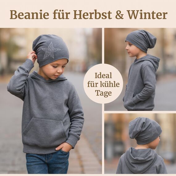 Miobo Slouch Beanie Mütze für Kinder und Erwachsene – Weiche Baumwolle – Strass-Stern-Design