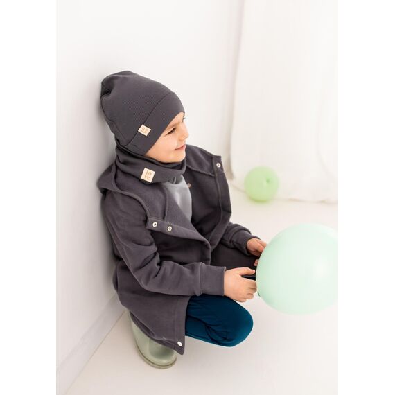 Bubalove Mützen und Schalset für Jungen, Mädchen, Baby, Größen 0mc bis 12 Jahre+ viele Farben, Frühlings-, Herbstsets, Baumwollmützen, handgenäht (46-52 cm, anthrazit)