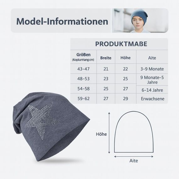 Miobo Slouch Beanie Mütze für Kinder und Erwachsene – Weiche Baumwolle – Strass-Stern-Design