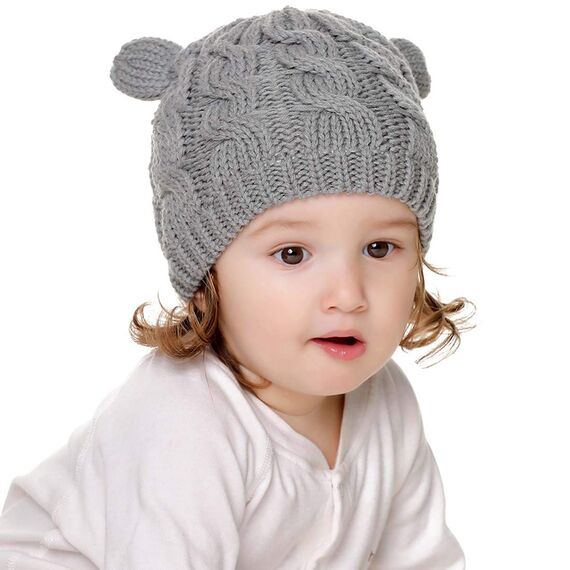 Yixda Neugeborene Baby Mütze und Handschuhe Set Kleinkind Winter Strickmütze Hüte (Grau 1, 6-18 Monate)