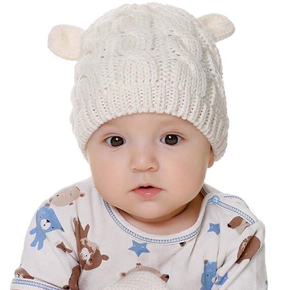 Yixda Neugeborene Baby Mütze und Handschuhe Set Kleinkind Winter Strickmütze Hüte (Weiß 1, 3-6 Monate)