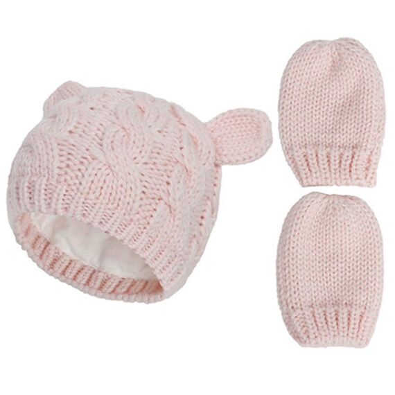 Yixda Neugeborene Baby Mütze und Handschuhe Set Kleinkind Winter Strickmütze Hüte (Rosa 2, 0-3 Monate)