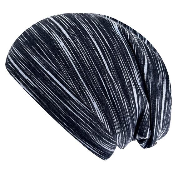 Wollhuhn ÖKO Wärmere Mädchen/Jungen Lässige Lines Long-Beanie/Wende-Mütze Ganzjährig (aus Öko-Stoffen, Bio) 20022002 (Lines schwarz/grau, XS)