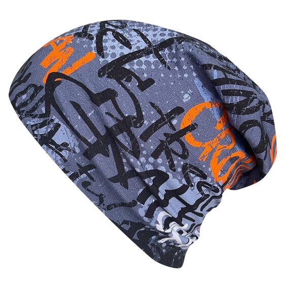 Wollhuhn Kinder Beanie – Zweilagige Longbeanie aus Jersey, wendbar & weich – innen grau – Handmade in Deutschland – ganzjährig (DE/NL/SE/PL, Numerisch, 48, 50, Skater Orange)