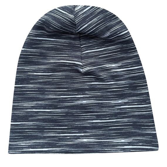 Wollhuhn ÖKO Wärmere Mädchen/Jungen Lässige Lines Long-Beanie/Wende-Mütze Ganzjährig (aus Öko-Stoffen, Bio) 20022002 (Lines schwarz/grau, XS)