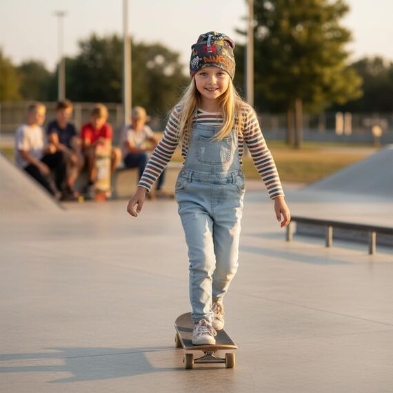 Wollhuhn Kinder Beanie – Zweilagige Longbeanie aus Jersey, wendbar & weich – innen grau – Handmade in Deutschland – ganzjährig (DE/NL/SE/PL, Numerisch, 52, 54, Cool Stuff Anthrazit/Bunt)