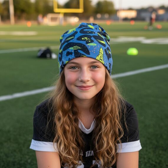 Wollhuhn Kinder Beanie – Zweilagige Longbeanie aus Jersey, wendbar & weich – innen grau – Handmade in Deutschland – ganzjährig (DE/NL/SE/PL, Numerisch, 48, 50, Space Neon Gelb)