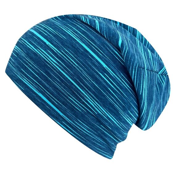 Wollhuhn Kinder Beanie – Zweilagige Longbeanie aus Jersey, wendbar & weich – innen grau – Handmade in Deutschland – ganzjährig (DE/NL/SE/PL, Numerisch, 52, 54, Lines Türkis/Petrol)