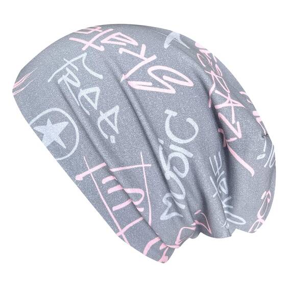 Wollhuhn Kinder Beanie – Zweilagige Longbeanie aus Jersey, wendbar & weich – mit Grauer Innenseite – Handmade in Deutschland – ganzjährig tragbar (Cool Music Grau, M)