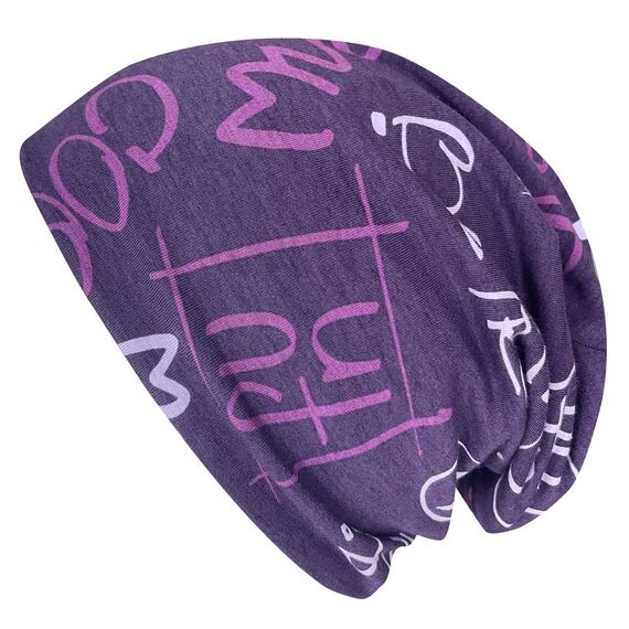 Wollhuhn Kinder Beanie – Zweilagige Longbeanie aus Jersey, wendbar & weich – innen grau – Handmade in Deutschland – ganzjährig (DE/NL/SE/PL, Numerisch, 52, 54, Cool Music Violett/Lila)