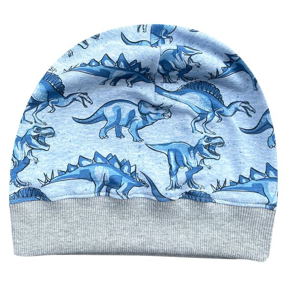 Wollhuhn ÖKO Leichte Mädchen/Jungen Beanie-Mütze Bündchen Elastisch Übergangszeit/Sommer Kinder-Mütze Baumwolle (Öko-Stoffe, Bio) 22222235 (Coole Dinos Blau/Grau, M)