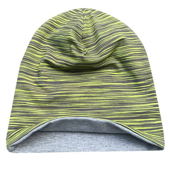 Wollhuhn Kinder Beanie – Zweilagige Longbeanie aus Jersey, wendbar & weich – innen grau – Handmade in Deutschland – ganzjährig (DE/NL/SE/PL, Numerisch, 52, 54, Lines Grün)