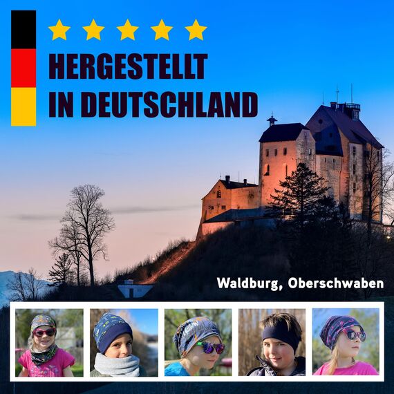 Wollhuhn ÖKO Jungen/Mädchen Bequeme Weiche Long Beanie/Mütze/Kinder-Mütze Jersey Gefüttert (Öko-Stoffe/Bio) 20220620 (Blümchen Hellblau, M)