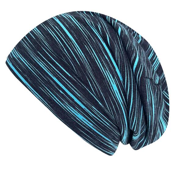 Wollhuhn ÖKO Wärmere Mädchen/Jungen Lässige Lines Long-Beanie/Wende-Mütze Ganzjährig (aus Öko-Stoffen, Bio) 20022002 (Lines schwarz/türkis, XS)
