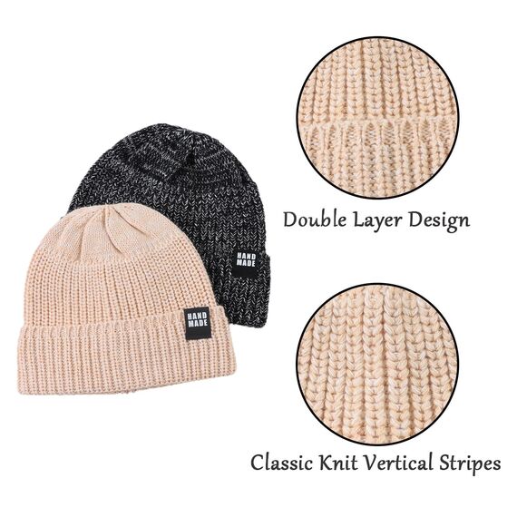 Pesaat Baby Mütze Jungen Strickmütze Weiche Baumwolle Mädchen Hut Kindermütze Warme Wintermütze 0-5 Jahren Winter,Herbst (Schwarz+Khaki, 6-24Monate)