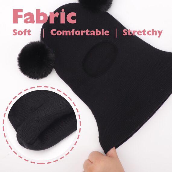 DRESHOW Kinder Wintermütze Warme Schal Schlupfmütze Strickmütze Kapuze Weiche Schalmütze mit Doppelt Bommel Pom Pom Beanie Mütze für Kleinkinder Jungen Mädchen 1-6 Jahre