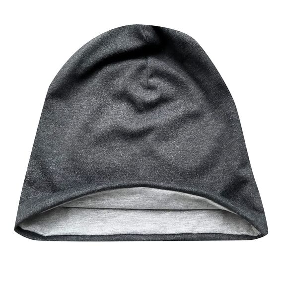 Wollhuhn Kinder Beanie – Zweilagige Longbeanie aus Jersey, wendbar & weich – innen grau – Handmade in Deutschland – ganzjährig (DE/NL/SE/PL, Numerisch, 56, 58, Einfarbig Dunkelgrau/Anthrazit)