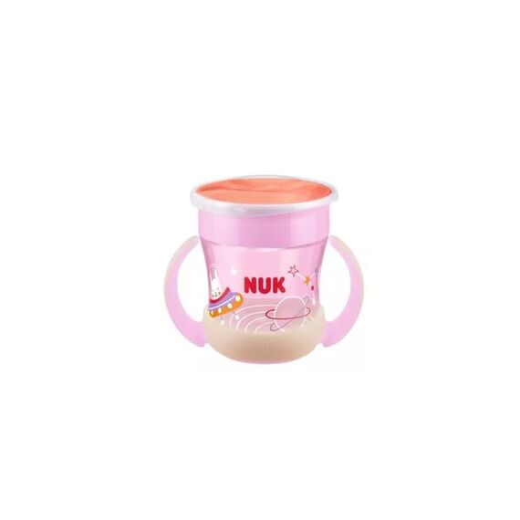 NUK Mini Magic Cup Night Trinklernbecher | 6+ Monate | 160 ml | 360° Auslaufschutz-Rand | Leuchtet im Dunkeln | Leicht zu greifende Griffe | BPA-frei & waschbar | Pink