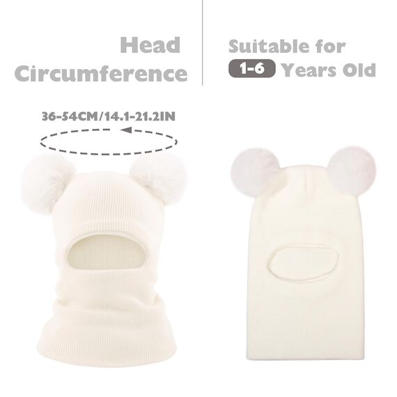 DRESHOW Kinder Wintermütze Warme Schal Schlupfmütze Strickmütze Kapuze Weiche Schalmütze mit Doppelt Bommel Pom Pom Beanie Mütze für Kleinkinder Jungen Mädchen 1-6 Jahre