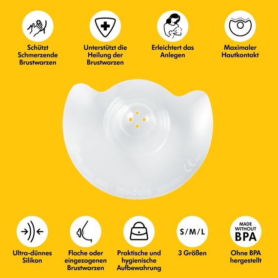Medela Contact Brusthütchen aus Silikon – Weiches, ultradünnes Design – BPA-frei – 1 Packung mit 2 Hütchen (24 mm) und Aufbewahrungsbox