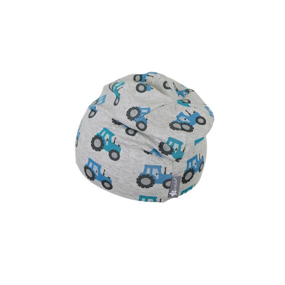 Sterntaler Beanie Traktor – Jungen Mütze aus Melange-Singlejersey mit UV-Schutz 50+ – Bedruckt mit Traktoren – Bequeme Kindermütze – Für Babys und Kleinkinder – Silber, Größe 47