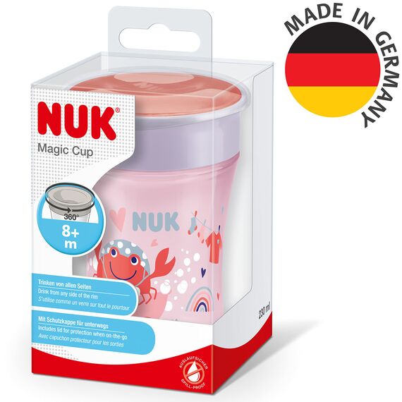 NUK Magic Cup Trinklernbecher | 8+ Monate | 230 ml | auslaufsicherer 360°-Trinkrand | BPA-frei | rote Krabbe