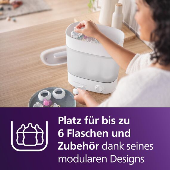 Philips Avent Sterilisator-Geschenkset – Elektrischer Dampfsterilisator mit Flasche und Saugerbürste, SCF291/00