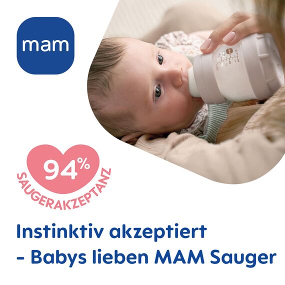 MAM Sauger Größe 1 im Doppelpack, Flaschensauger (Durchflussrate langsam), weicher Trinksauger passend für Flaschen/Trainer, ab der Geburt