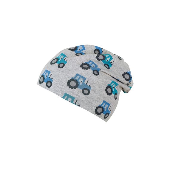 Sterntaler Beanie Traktor – Jungen Mütze aus Melange-Singlejersey mit UV-Schutz 50+ – Bedruckt mit Traktoren – Bequeme Kindermütze – Für Babys und Kleinkinder – Silber, Größe 47
