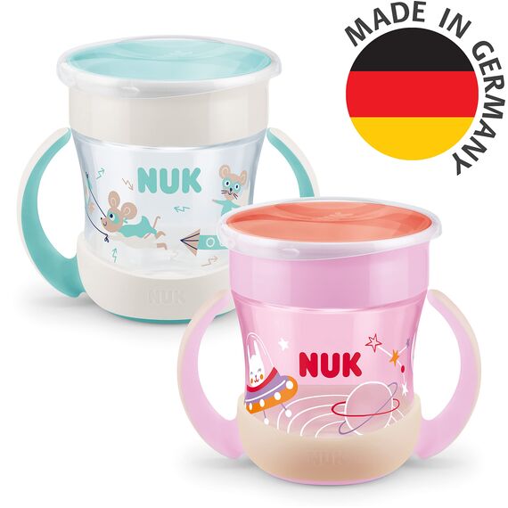 NUK Mini Magic CupNight Trinklernbecher | 6+ Monate | 160 ml | 360°-Auslaufschutz-Rand zum Trinken von jeder Seite |Leuchtet im Dunkeln | Griffe für einfaches Halten | BPA-frei| Häschen(rosa) |2 Stück
