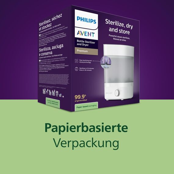 Philips AVENT Babyfläschchen-Sterilisator und -Trockner Premium, entfernt 99,9% der Bakterien, chemikalienfrei, Kapazität für 6 Fläschchen/Sauger/Zubehörteile, Modell SCF293/00
