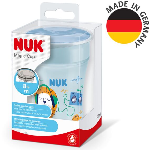 NUK Magic Cup Trinklernbecher | 8+ Monate | 230 ml | auslaufsicherer 360°-Trinkrand | BPA-frei | blauer Igel