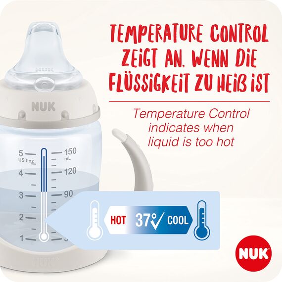 NUK First Choice+ Trinklernflasche | 6–18 Monate | 150 ml | Temperature Control Anzeige | Anti-Colic-Ventil | auslaufsichere Trinkschnabel | Ergonomische Griffe | BPA-frei | Disney Winnie Puuh blau