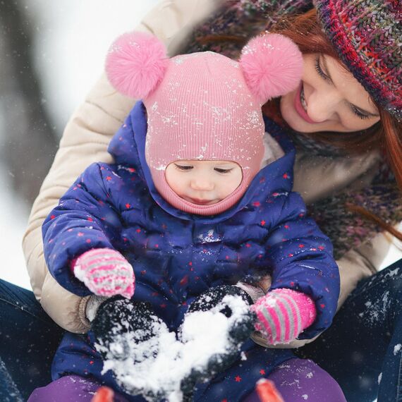 DRESHOW Kinder Wintermütze Warme Schal Schlupfmütze Strickmütze Kapuze Weiche Schalmütze mit Doppelt Bommel Pom Pom Beanie Mütze für Kleinkinder Jungen Mädchen 1-6 Jahre