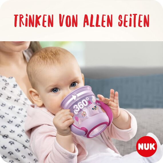 NUK Mini Magic Cup Trinklernbecher | auslaufsicherer 360°-Trinkrand | ab 6 Monaten | praktische Griffe | BPA-frei | 160 ml | rote Rollschuhe