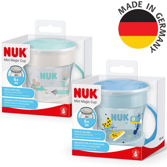 NUK Mini Magic Cup Trinklernbecher | auslaufsicherer 360°-Trinkrand | ab 6 Monaten | praktische Griffe | BPA-frei | 160 ml | Junge | 2 Stück