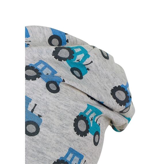 Sterntaler Beanie Traktor – Jungen Mütze aus Melange-Singlejersey mit UV-Schutz 50+ – Bedruckt mit Traktoren – Bequeme Kindermütze – Für Babys und Kleinkinder – silber, Größe 45
