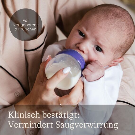 Lansinoh Babyflasche mit NaturalWave Sauger XS, 60 ml - für Frühchen und Neugeborene - Fütterung kleiner Trinkmengen - Anti Kolik Ventil & BPA frei