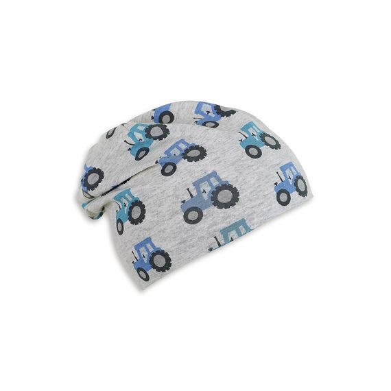 Sterntaler Beanie Traktor – Jungen Mütze aus Melange-Singlejersey mit UV-Schutz 50+ – Bedruckt mit Traktoren – Bequeme Kindermütze – Für Babys und Kleinkinder – silber, Größe 45