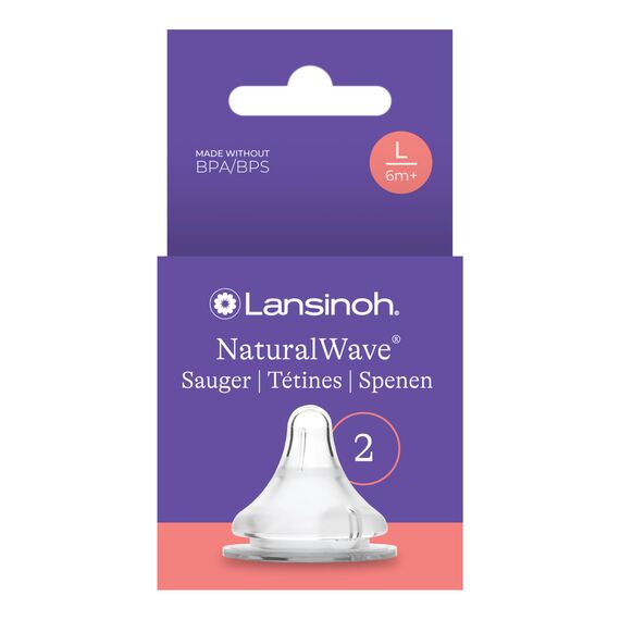 Lansinoh NaturalWave Sauger, Gr. L - schneller Milchfluss - ab dem 6. Monat, 2 Stück