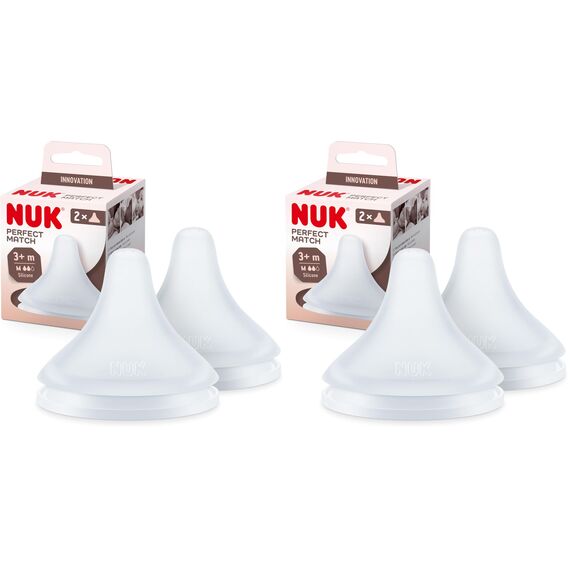 NUK Perfect Match Babyflaschentrinksauger | Ab 3 Monate | Passt sich dem Baby an | Anti-Colic | BPA-frei | Silikonsauger für Flaschen, Medium | 2 Stück (Packung mit 2)