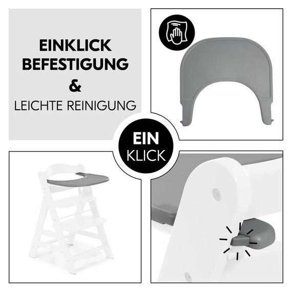 hauck Click Tray, Grey - Klick Essbrett für Alpha+ & Beta+ Holzhochstuhl - Werkzeuglose Montage auf Schutzbügel - Pflegeleichtes & GRS Zertifiziertes Kunststoff - für Baby & Kinder 6-36 Monaten