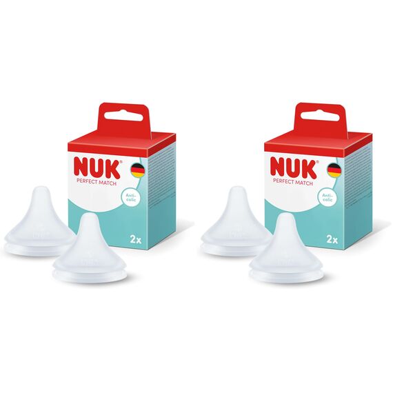 NUK Perfect Match Trinksauger, aus weichem Silikon, Passt sich Babys natürlichem Trinkverhalten an, Anti-Kolik, Größe M, ab 3+ Monate, 2 Stück (Packung mit 2)