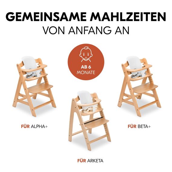 hauck Highchair Baby Seat, White - Sitzverkleinerer für Holzhochstuhl Alpha+, Beta+ & Arketa, 6-24 Monaten, Ergonomisch & Mitwachsend, Werkzeuglose Montage