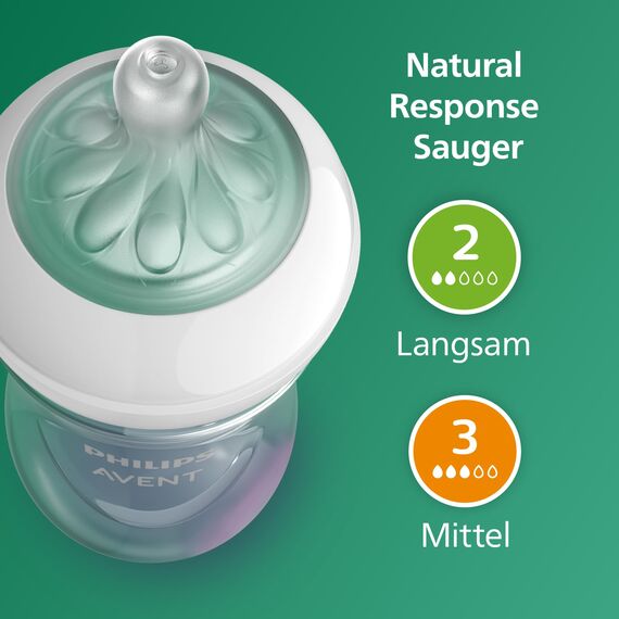 Philips AVENT Babyflaschen aus Glas, Geschenkset für Neugeborene – 3 Babyflaschen Natural Response, ultra soft Schnuller, für Babys von 0–6 Monaten und älter (Modell SCD878/11)