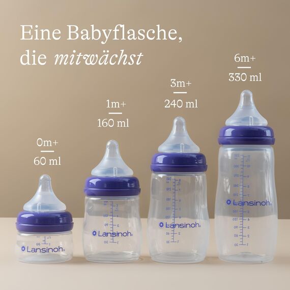Lansinoh Babyflaschen Starter Set - Babyflasche in 160 ml & 240 ml - NaturalWave Sauger Größe S, M, L - neues kompaktes Design für verbesserte Stabilität - mit stapelbarem Deckel