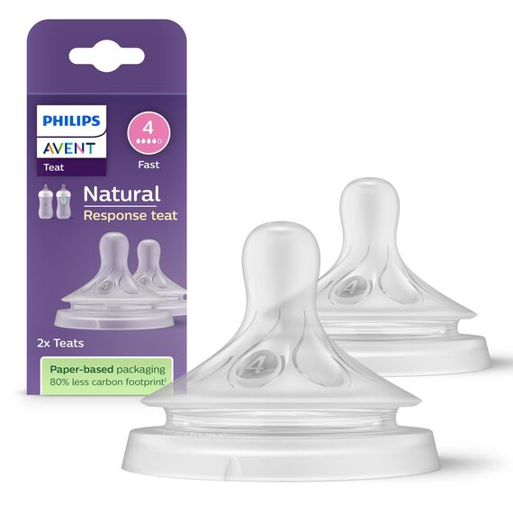 Philips AVENT Natural Response Sauger – 2x Sauger für Babyflaschen mit Durchflussstärke 4, für Babys ab 3 Monaten, BPA-frei (Modell SCY964/02)