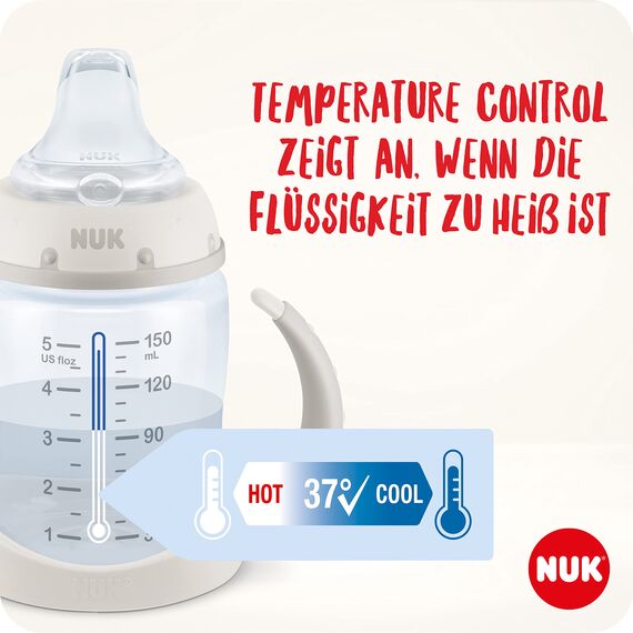 NUK First Choice+ Trinklernflasche | 6–18 Monate | 150 ml | Temperature Control Anzeige | Anti-Colic-Ventil | auslaufsichere Trinkschnabel | Ergonomische Griffe | BPA-frei | Disney Winnie Puuh rosa