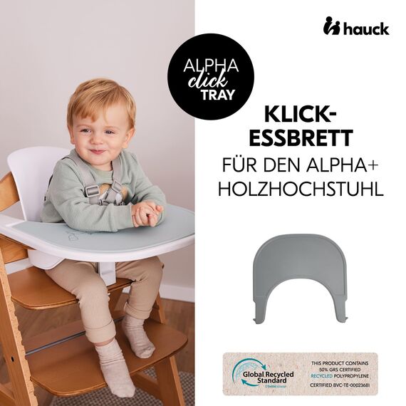 hauck Click Tray, Grey - Klick Essbrett für Alpha+ & Beta+ Holzhochstuhl - Werkzeuglose Montage auf Schutzbügel - Pflegeleichtes & GRS Zertifiziertes Kunststoff - für Baby & Kinder 6-36 Monaten